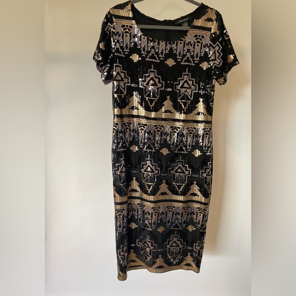 Elegant Black & Gold Midi Dress | Size 14/16 Ashley Stewart